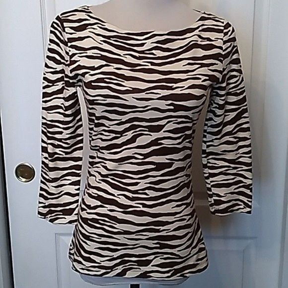 ANIMAL PRINT BOAT NECK 3/4 SLEEVE KNIT TOP SIZE P WOMENS P PETITE WOMENS P - Picture 2 of 7